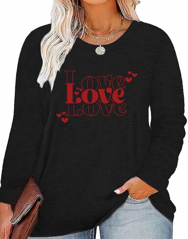 Plus Size O-Neck Women Love Graphic Printed Valentine's Day Shirt Gift Casual Top Long Sleeve Tshirt Tunics in Kuwait