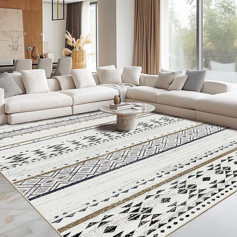 Andency 5x7 Black Brown Area Rug Living Room Rugs, Large Soft Machine Washable Boho Moroccan Farmhouse Neutral Stain Resistant Indoor Floor Rug Carpet for Bedroom Dining Table Home Office House Decor in Saudi Arabia