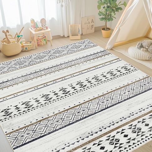 Andency 5x7 Black Brown Area Rug Living Room Rugs, Large Soft Machine Washable Boho Moroccan Farmhouse Neutral Stain Resistant Indoor Floor Rug Carpet for Bedroom Dining Table Home Office House Decor in Saudi Arabia
