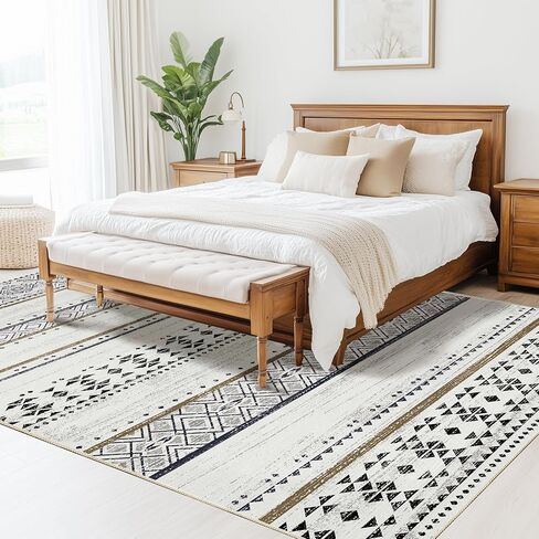 Andency 5x7 Black Brown Area Rug Living Room Rugs, Large Soft Machine Washable Boho Moroccan Farmhouse Neutral Stain Resistant Indoor Floor Rug Carpet for Bedroom Dining Table Home Office House Decor in Saudi Arabia