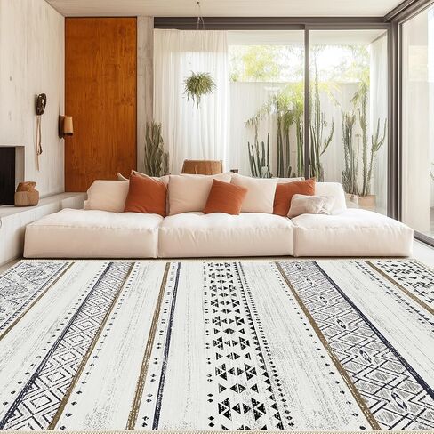 Andency 5x7 Black Brown Area Rug Living Room Rugs, Large Soft Machine Washable Boho Moroccan Farmhouse Neutral Stain Resistant Indoor Floor Rug Carpet for Bedroom Dining Table Home Office House Decor in Saudi Arabia