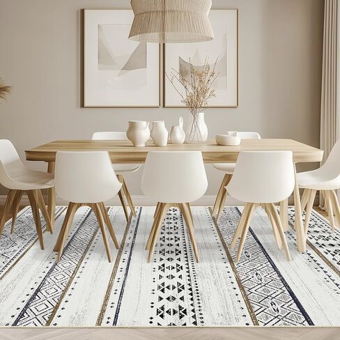 Andency 5x7 Black Brown Area Rug Living Room Rugs, Large Soft Machine Washable Boho Moroccan Farmhouse Neutral Stain Resistant Indoor Floor Rug Carpet for Bedroom Dining Table Home Office House Decor in Saudi Arabia