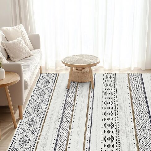 Andency 5x7 Black Brown Area Rug Living Room Rugs, Large Soft Machine Washable Boho Moroccan Farmhouse Neutral Stain Resistant Indoor Floor Rug Carpet for Bedroom Dining Table Home Office House Decor in Saudi Arabia
