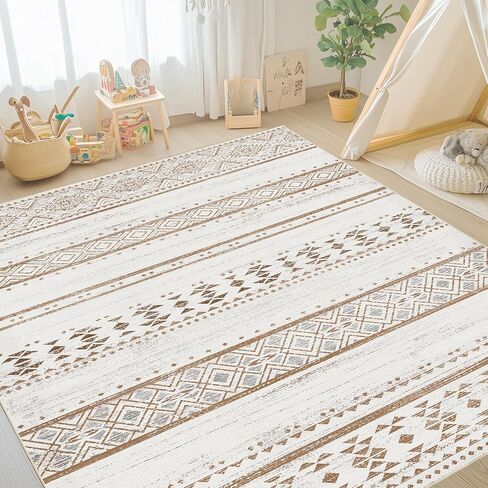 Andency 5x7 Black Brown Area Rug Living Room Rugs, Large Soft Machine Washable Boho Moroccan Farmhouse Neutral Stain Resistant Indoor Floor Rug Carpet for Bedroom Dining Table Home Office House Decor in Saudi Arabia