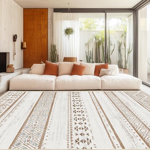 Andency 5x7 Black Brown Area Rug Living Room Rugs, Large Soft Machine Washable Boho Moroccan Farmhouse Neutral Stain Resistant Indoor Floor Rug Carpet for Bedroom Dining Table Home Office House Decor in Saudi Arabia