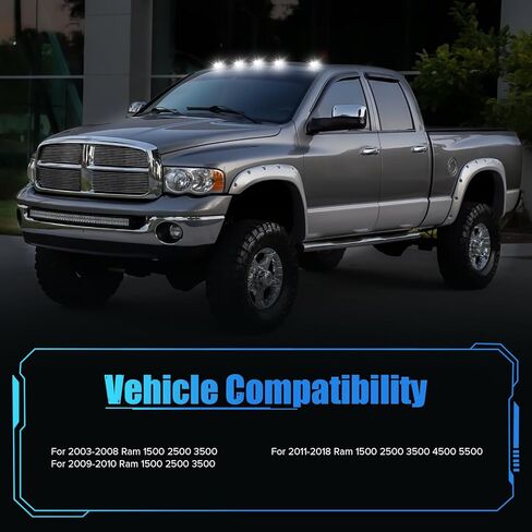 5PCS Amber Smoke Lens LED Cab Roof Marker Lights Compatible with 2003-2018 RAM1500 2500 3500 2011-2018 RAM4500 5500 Pickup Truck Roof Top Running Lights in Kuwait