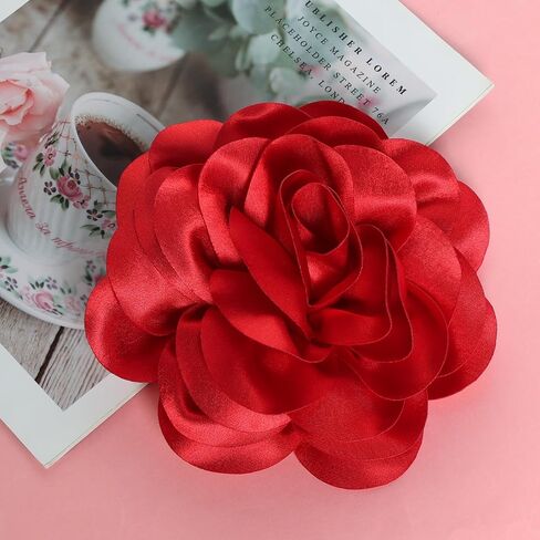 بروش زهرة النسيج الأحمر 7.5 في دبابيس بروش زهرة كبيرة للنساء فستان البدلة اكسسوارات مجوهرات الزفاف وحفلات العشاء in Kuwait