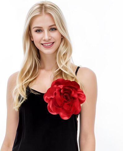 بروش زهرة النسيج الأحمر 7.5 في دبابيس بروش زهرة كبيرة للنساء فستان البدلة اكسسوارات مجوهرات الزفاف وحفلات العشاء in Kuwait
