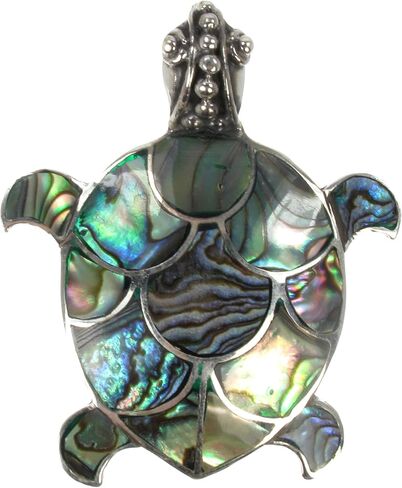 925 Antiqued Sterling Silver Paua Shell, Coral or Mother of Pearl Inlay Sea Turtle Convertible Pendant to Brooch (Pin) in Kuwait