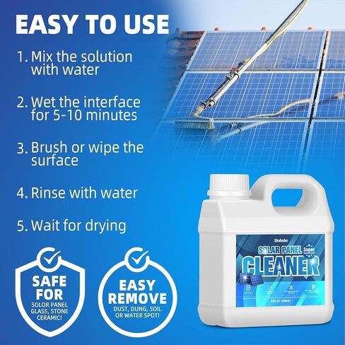 Solar Panel Cleaner 32oz (Makes 150 Gallons) - 20X Strength Super Concentrated Glass & Solar Panel Cleaning, Industrial Grade Streak-Free Fast Dry Remove Oils, Water Spots, Dust, Droppings in Saudi Arabia