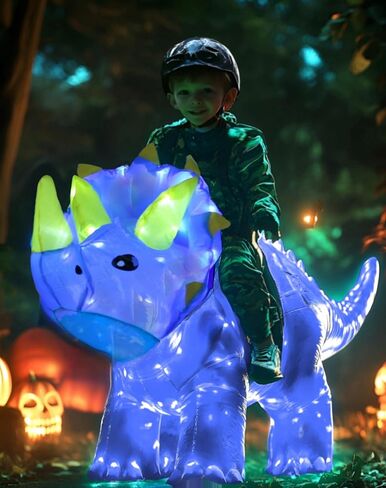 Kids Inflatable Costume, Triceratops Dinosaur Halloween Cosplay Costume with LED Light for Cosplay Party Blue in Saudi Arabia