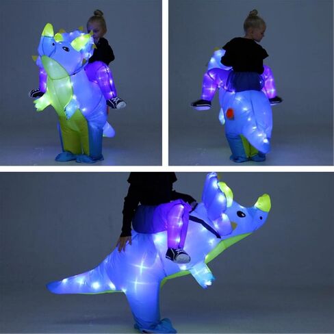 Kids Inflatable Costume, Triceratops Dinosaur Halloween Cosplay Costume with LED Light for Cosplay Party Blue in Saudi Arabia