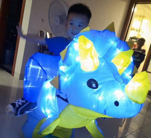 Kids Inflatable Costume, Triceratops Dinosaur Halloween Cosplay Costume with LED Light for Cosplay Party Blue in Saudi Arabia