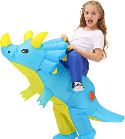 Kids Inflatable Costume, Triceratops Dinosaur Halloween Cosplay Costume with LED Light for Cosplay Party Blue in Saudi Arabia