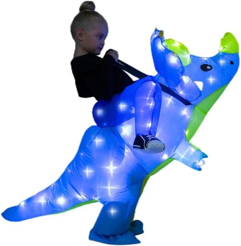 Kids Inflatable Costume, Triceratops Dinosaur Halloween Cosplay Costume with LED Light for Cosplay Party Blue in Saudi Arabia