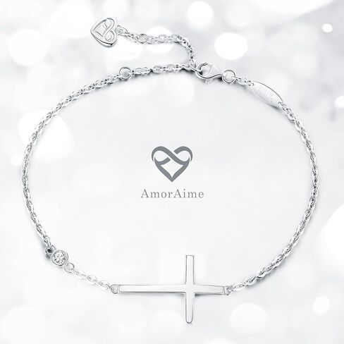 AmorAime 925 Sterling Silver Cross Bracelet for Women Faith Bracelet 14K Gold Plated Bracelet Christian Believe Faith Bracelet CZ Adjustable Jewelry for Festival, Vacation or Holiday in Saudi Arabia