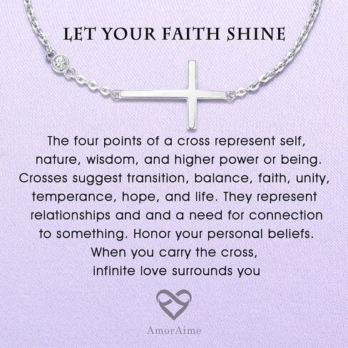 AmorAime 925 Sterling Silver Cross Bracelet for Women Faith Bracelet 14K Gold Plated Bracelet Christian Believe Faith Bracelet CZ Adjustable Jewelry for Festival, Vacation or Holiday in Saudi Arabia