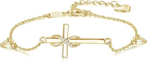 AmorAime 925 Sterling Silver Cross Bracelet for Women Faith Bracelet 14K Gold Plated Bracelet Christian Believe Faith Bracelet CZ Adjustable Jewelry for Festival, Vacation or Holiday in Saudi Arabia