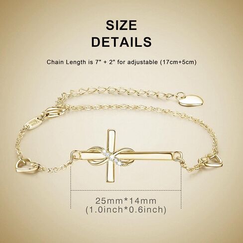 AmorAime 925 Sterling Silver Cross Bracelet for Women Faith Bracelet 14K Gold Plated Bracelet Christian Believe Faith Bracelet CZ Adjustable Jewelry for Festival, Vacation or Holiday in Saudi Arabia