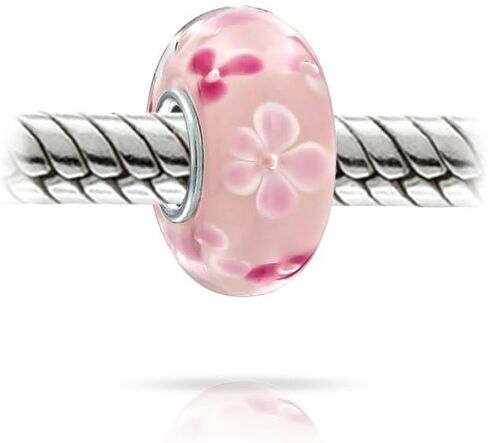 Murano Glass .925 Sterling Silver Core Floral Blue Green Pink Red Black White Flower Spacer Charm Bead Fits European Bracelet For Women Teen in Saudi Arabia