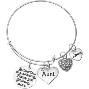 Infinity Collection Aunt Godmother Gift, Godmother Charm Bangle Bracelet- Baptism Godmother Gifts- Godmother Jewelry- Gift for Godmothers