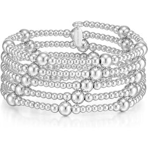 Layer Gold Bead Bracelet for Women and Girls 14K Gold Plated Stretchable beaded Bangles Adjustable Open Stackable Gold Ball Bracelet