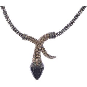 Alilang Vintage Gold Tone Black Eye Snake Serpent Crystal Rhinestone Bendable Wrap Necklace