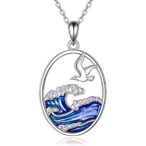 Seagull Wave Necklace 925 Sterling Silver Seagull Pendant Jewelry Gifts for Women Seagull Lovers