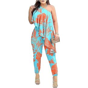 Batehif Womens Casual One Piece Jumpsuits One-Shoulder Ruffle Elegant Sexy Romper Clubwear Outfits