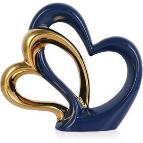 LCCCK Couple Gifts for Him and Her Porcelain Double Heart Sculpture, 1st to 50th Wedding Love Statue - for Bedroom Romantic Valentines Day Ornaments