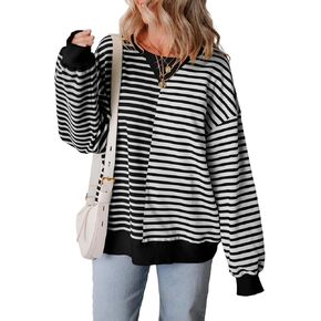Womens Oversized Sweatshirts Striped Color Block Crewneck Sweatshirt Long Sleeve Casual Pullover Y2K Fall Top