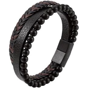 Calming Anxiety Bracelet for Men Natural Volcanic Stone Bracelet for Anti Anxiety Agate Stone Leather Bracelet Histone Germanium Lymphvity Detox Bracelet Calming Bracelets for Anti Anxiety