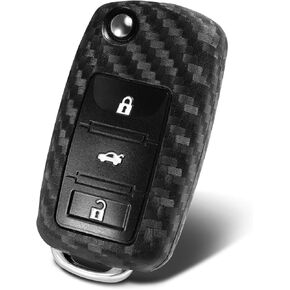 Key Fob Case Carbon Fiber Pattern Silicone Cover Compatible with Volkswagen Beetle CC EOS Golf GTI Jetta New Beetle Passat Phaeton R32 Rabbit TIGUAN Touareg 3 4 Button Keyless Entry Remote