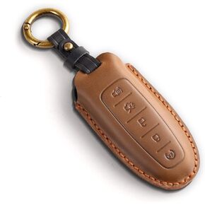 Key Fob Cover, Leather 4/5 Buttons Car Key Cover, Key Fob Protector Car Key Case Fit for Ford Lincoln C-Max Edge Escape Expedition Explorer Fiesta Flex Focus Taurus MKS MKT MKX Navigator (Brown)