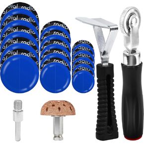 35Pcs Tire Repair Patch Kit Heavy Duty, Tire Patches 32/45/58mm Tire Repair Tools with 40mm Tire Buffing Wheel Tire Patch Roller Inner Liner Scraper for Car Tire Grinding Bike Motorcycle Wheel