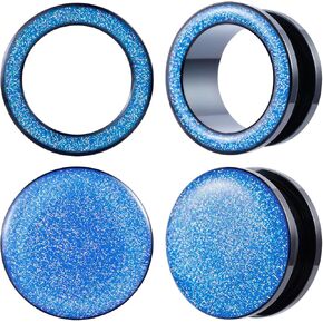 4PCS Shiny Glitter Resin Gauges Stainless Steel Ear Tunnels and Plugs White Red Purple and Blue Glitter Colorful Ear Gagues Screw Fit Expander Stretcher Piercings