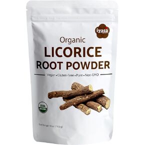 Organic Licorice Root Powder (Mulethi), Glycyrrhiza glabra, Natural Expectorant, Soothes Sore Throat, for Making Candies and Baking, One Pack of 4 oz /113 Grams