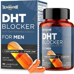 DHT Blocker for Men with Saw Palmetto & Biotin, Hair Growth Formula in Liquid-Filled Capsules, Hair Loss Supplements, Hair Regrowth Vitamins, Proprietary Herbal Blends - 90 Capsules(1 Bottle)