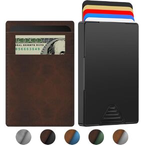 Minimalist-Wallet for Men Pop-up Wallet Front Pocket Wallet RFID Credit Card Holder Aluminum-Wallet Leather Minimalist Wallet for Men Pop-up Wallet with Cash Pocket Compact-Wallet for Men(BLACK）