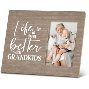 SRADMO Life is Just Better with Grandkids Picture Frame,Best Grandparents Gifts 10×8 inch Wooden Tabletop Photo Frame,Grandparents Day Birthday Gifts for Grandparents from Granddaughter
