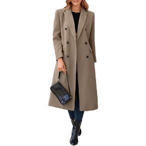 Tankaneo Womens Long Pea Coat Double Breasted Lapel Dressy Casual Winter Overcoat with Pockets