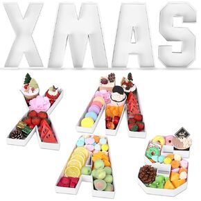 4 PCS Xmas Cardboard Letter for Charcuterie 10’’ Christmas Fillable Tray Paper Box Decorative Platters for Christmas Home Party Decorations Candy Cupcake Sweets Chocolate Container