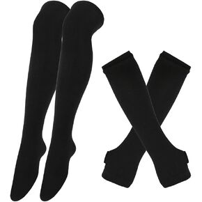 GSHLLO Long Stockings Gloves Set Halloween Thigh High Socks Over the Knee Socks Fingerless Cosplay Arm Warmers