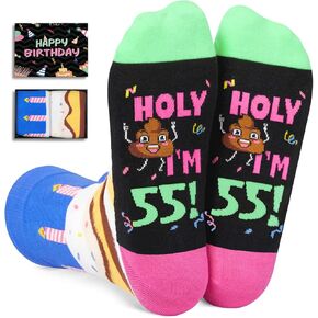 HAPPYPOP Birthday Gift Ideas for Older Men Women - Funny Socks for Mom Dad, 55th 60th Birthday Gifts for Her Him