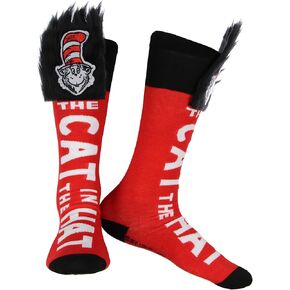 MJC Dr. Seuss The Cat In The Hat Fuzzy Top Adult Knee-High Socks OSFM, Red