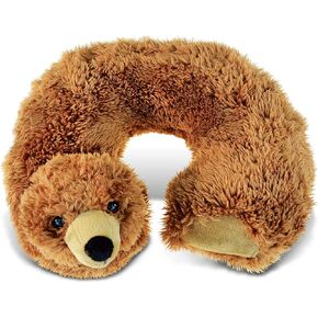وسادة رقبة من القطيفة على شكل دب أشيب من دوليبو - وسادة رقبة ناعمة للسفر على شكل حيوان لدعم الرقبة والرأس، ملحق وسادة محشوة للحياة البرية اللطيفة للقيلولة، مسند رأس حيوانات محشو مبتكر للأطفال والكبار in Kuwait