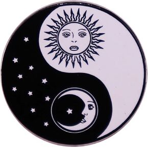 Sun Moon Stars Day Night Yin Yang Buddhist Buddhism Enlightenment Feng Shui Chinese 1" Enamel Pin