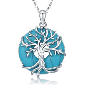 Cuoka Tree of Life necklace 925 Sterling Silver Round Abalone Heart Family Tree Pendant Necklace Jewelry