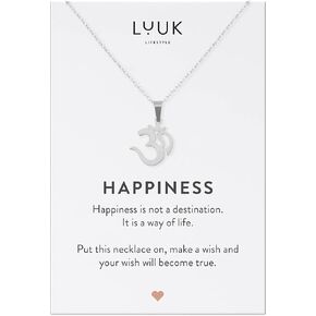 LUUK LIFESTYLE Stainless steel necklace with pendant and HAPPINESS card, 20" adjustable length, lucky charm, friendship chain, Valentine's Day gift, birthday, women's jewelry, silver, gold, rosegold