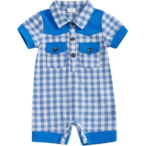 BemeyourBBs Newborn Baby Boy Summer Clothes Stripe Short Sleeve Dress Shirt Romper Button Jumpsuit Gentleman One Piece Outfit